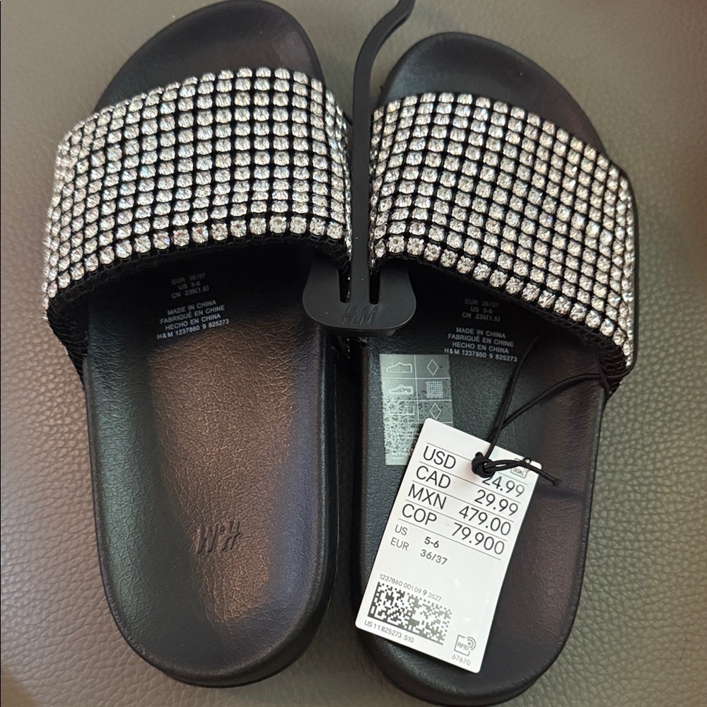 H&M Women's Black Sandals with Silver Accents